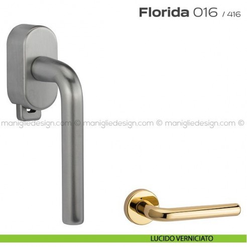 Maniglia per finestra DK con pulsante su placca 016 Florida Reguitti lucido verniciato