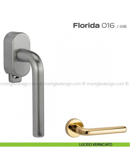 Maniglia per finestra DK con pulsante su placca 016 Florida Reguitti lucido verniciato