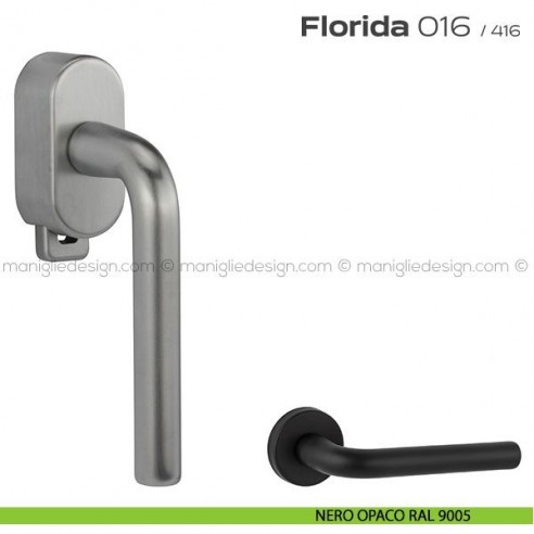 Maniglia per finestra DK con pulsante su placca 016 Florida Reguitti nero opaco RAL 9005