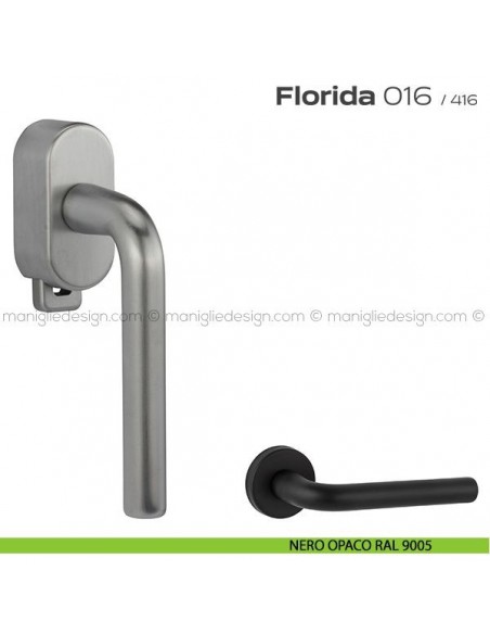 Maniglia per finestra DK con pulsante su placca 016 Florida Reguitti nero opaco RAL 9005