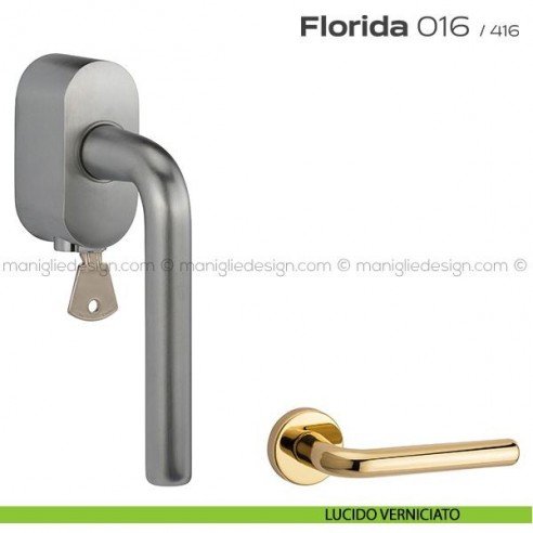 Maniglia per finestra martellina DK con chiave 016 Florida Reguitti lucido verniciato