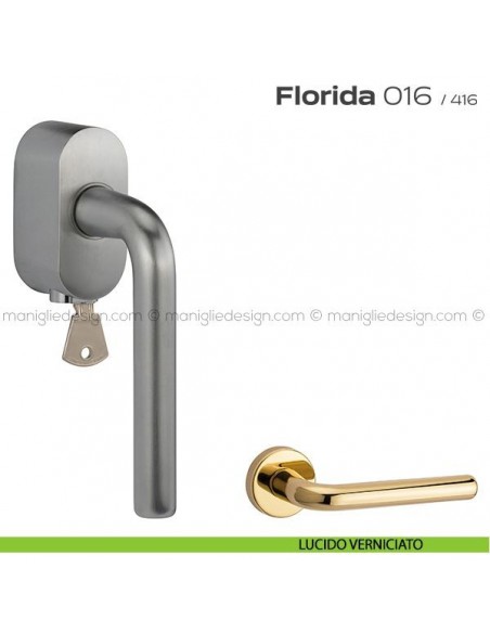 Maniglia per finestra martellina DK con chiave 016 Florida Reguitti lucido verniciato