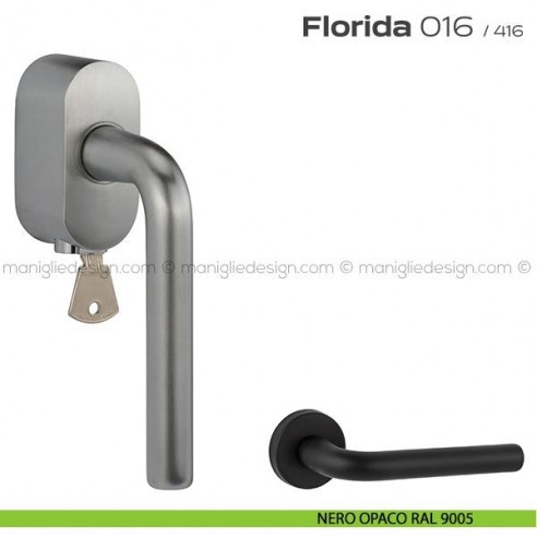 Maniglia per finestra martellina DK con chiave 016 Florida Reguitti nero opaco RAL 9005