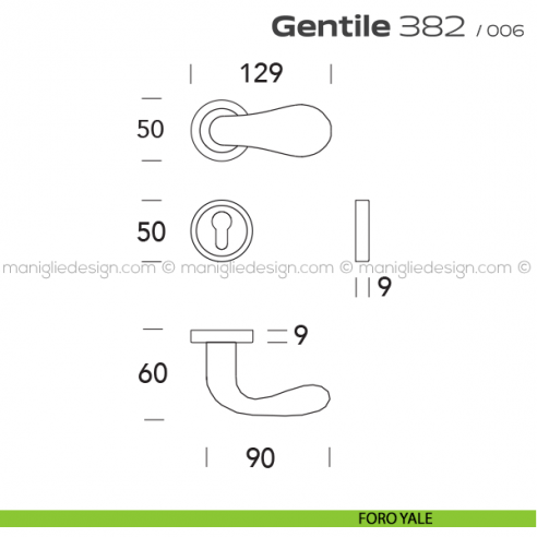 Maniglia per porta 382 Gentile Reguitti foro yale