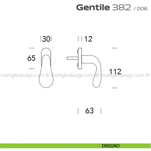 Maniglia per finestra martellina 382 Gentile Reguitti disegno