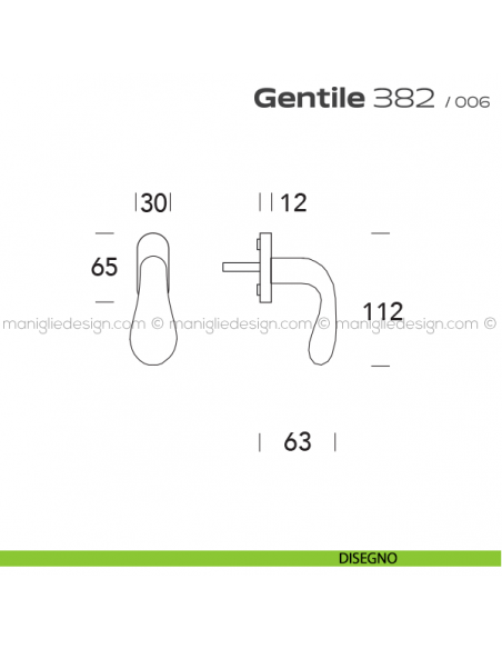 Maniglia per finestra martellina 382 Gentile Reguitti disegno