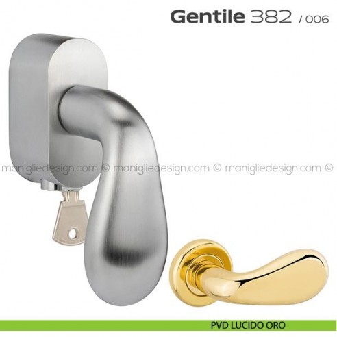 Maniglia per finestra martellina DK con chiave 382 Gentile Reguitti PVD lucido oro