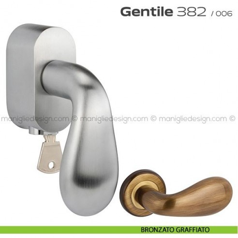 Maniglia per finestra martellina DK con chiave 382 Gentile Reguitti bronzato graffiato