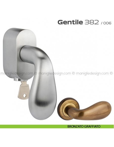 Maniglia per finestra martellina DK con chiave 382 Gentile Reguitti bronzato graffiato