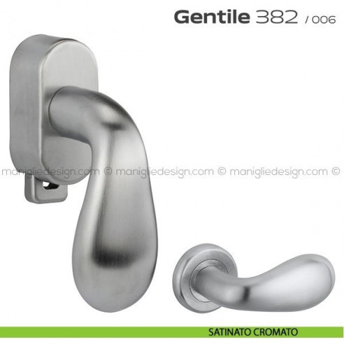 Maniglia per finestra DK con pulsante su placca 382 Gentile Reguitti satinato cromato