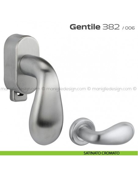 Maniglia per finestra DK con pulsante su placca 382 Gentile Reguitti satinato cromato