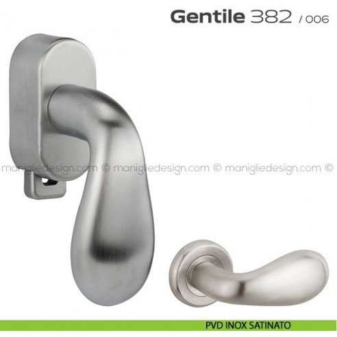 Maniglia per finestra DK con pulsante su placca 382 Gentile Reguitti PVD inox satinato