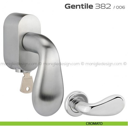 Maniglia per finestra DK con pulsante su placca 382 Gentile Reguitti cromato