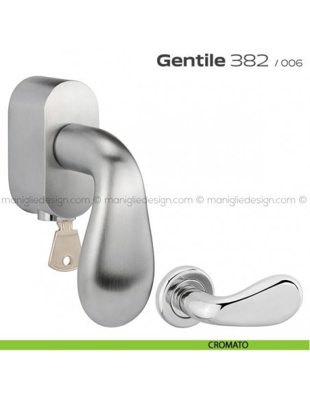 Maniglia per finestra DK con pulsante su placca 382 Gentile Reguitti cromato