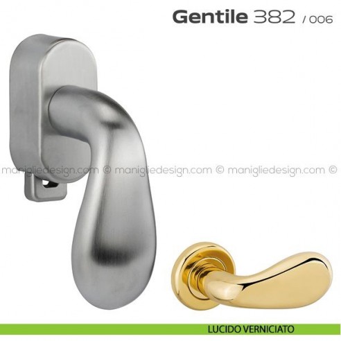 Maniglia per finestra DK con pulsante su placca 382 Gentile Reguitti lucido verniciato