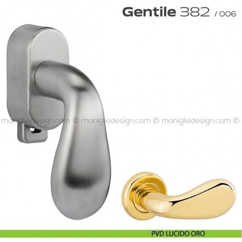 Maniglia per finestra DK con pulsante su placca 382 Gentile Reguitti PVD lucido oro