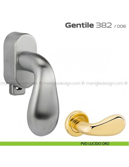 Maniglia per finestra DK con pulsante su placca 382 Gentile Reguitti PVD lucido oro