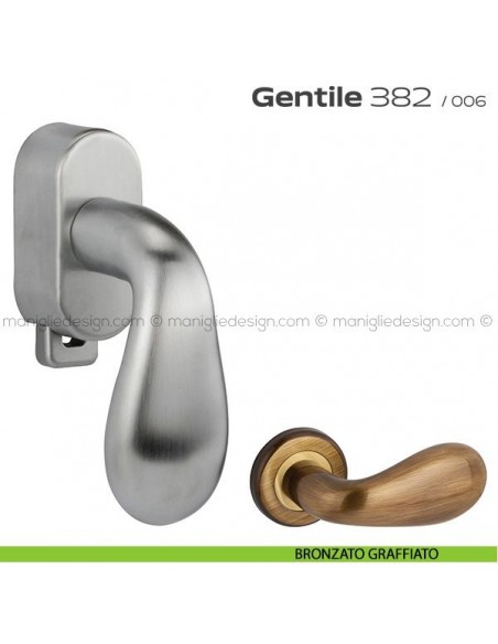 Maniglia per finestra DK con pulsante su placca 382 Gentile Reguitti bronzato graffiato