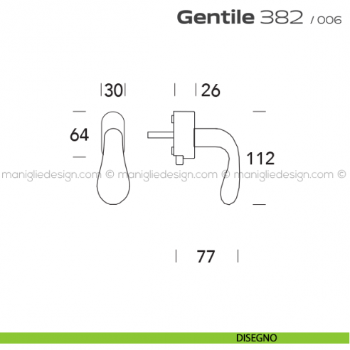 Maniglia per finestra DK con pulsante su placca 382 Gentile Reguitti disegno