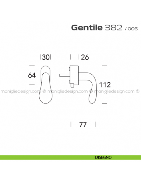 Maniglia per finestra DK con pulsante su placca 382 Gentile Reguitti disegno