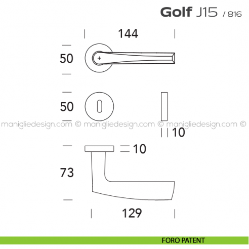 Maniglia per porta Golf J15 Reguitti con rosetta tonda foro patent