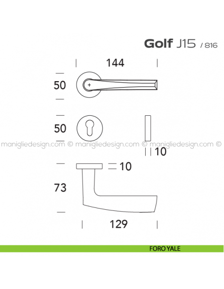 Maniglia per porta Golf J15 Reguitti con rosetta tonda foro yale