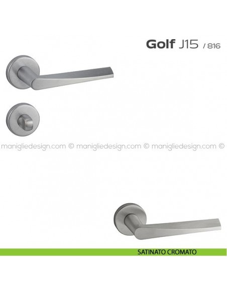 Maniglia per porta con nottolino Golf J15 Reguitti con rosetta tonda satinato cromato