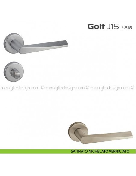 Maniglia per porta con nottolino Golf J15 Reguitti con rosetta tonda satinato nichelato verniciato
