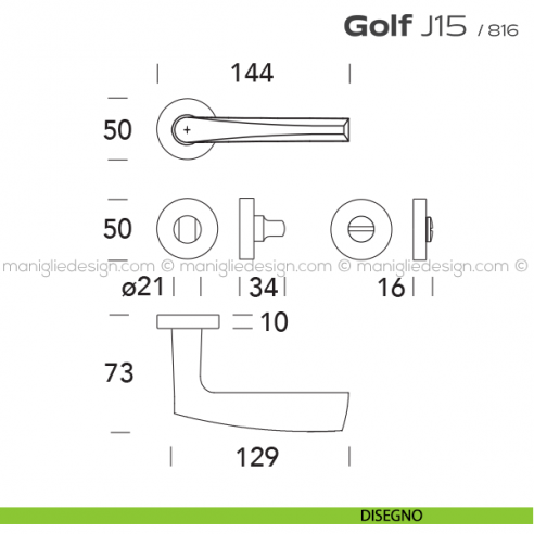 Maniglia per porta con nottolino Golf J15 Reguitti con rosetta tonda disegno