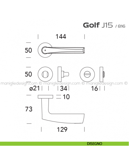 Maniglia per porta con nottolino Golf J15 Reguitti con rosetta tonda disegno