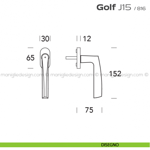 Maniglia martellina DK per finestra Golf J15 Reguitti disegno