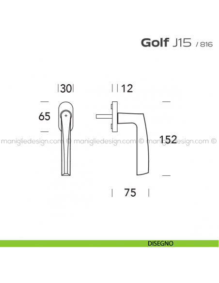 Maniglia martellina DK per finestra Golf J15 Reguitti disegno