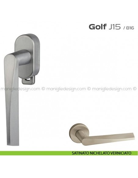 Maniglia DK per finestra con pulsante su placca Golf J15 Reguitti satinato nichelato verniciato