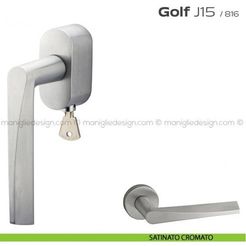 Maniglia DK per finestre con chiave su placca Golf J15 Reguitti satinato cromato