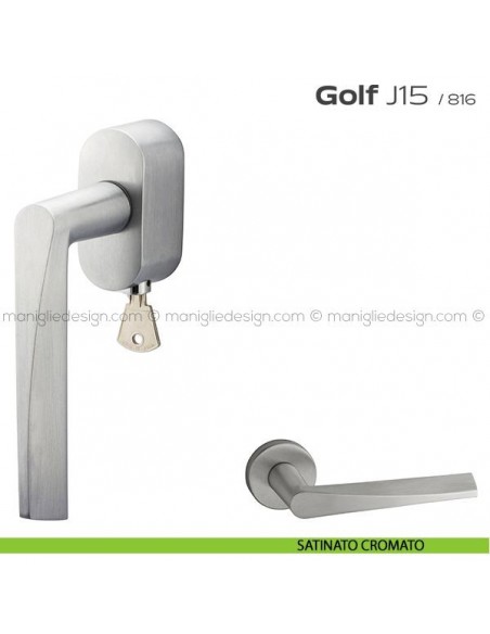 Maniglia DK per finestre con chiave su placca Golf J15 Reguitti satinato cromato