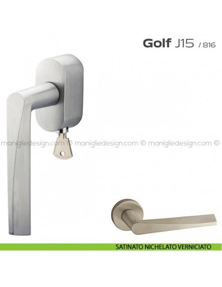 Maniglia DK per finestre con chiave su placca Golf J15 Reguitti satinato nichelato verniciato
