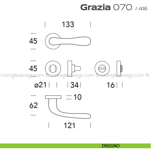 Maniglia per porta con nottolino 070 Grazia Reguitti disegno