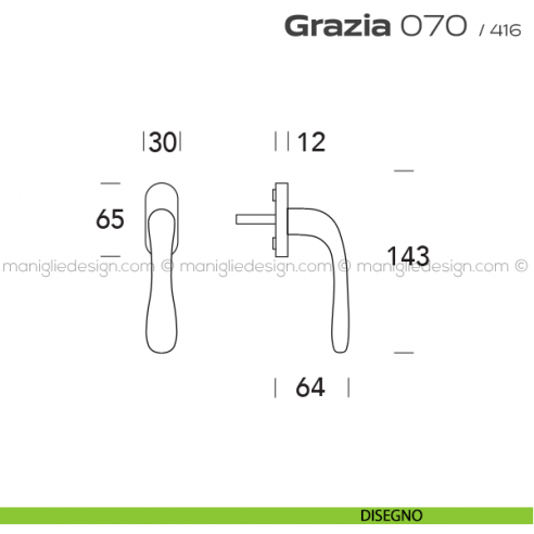 Maniglia per finestra martellina 070 Grazia Reguitti disegno