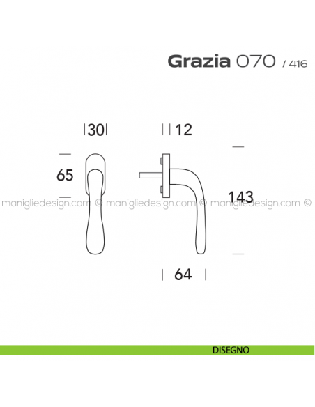 Maniglia per finestra martellina 070 Grazia Reguitti disegno