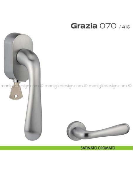 Maniglia per finestra martellina DK con chiave 070 Grazia Reguitti satinato cromato