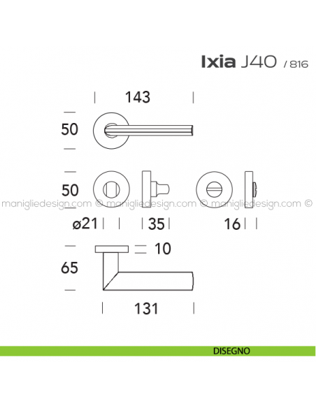 Maniglia per porta con nottolino J40 Ixia T. Reguitti disegno
