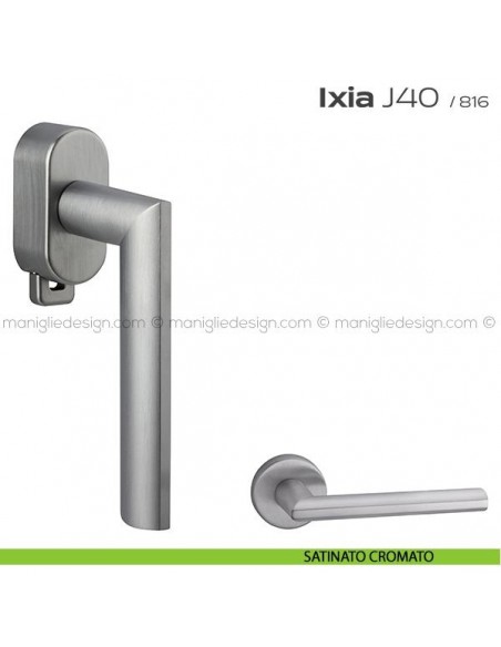Maniglia per finestra DK con pulsante su placca J40 Ixia T. Reguitti satinato cromato
