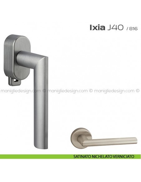 Maniglia per finestra DK con pulsante su placca J40 Ixia T. Reguitti satinato nichelato verniciato