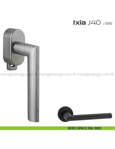 Maniglia per finestra DK con pulsante su placca J40 Ixia T. Reguitti nero opaco RAL 9005