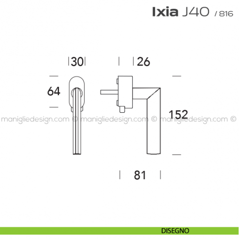 Maniglia per finestra DK con pulsante su placca J40 Ixia T. Reguitti disegno