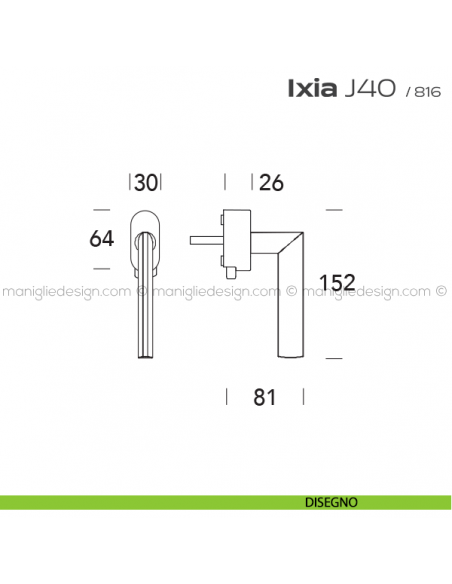 Maniglia per finestra DK con pulsante su placca J40 Ixia T. Reguitti disegno