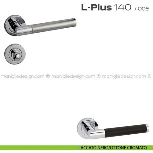 Maniglia per porta con nottolino 140 L-Plus Reguitti laccato nero/ottone cromato