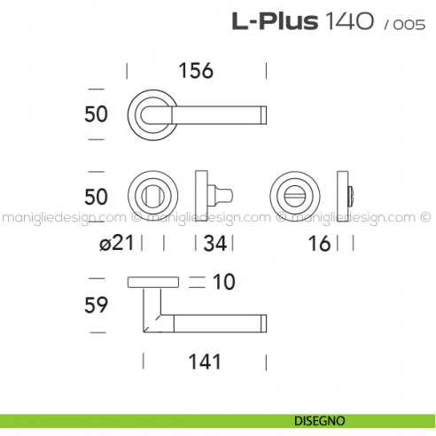Maniglia per porta con nottolino 140 L-Plus Reguitti disegno