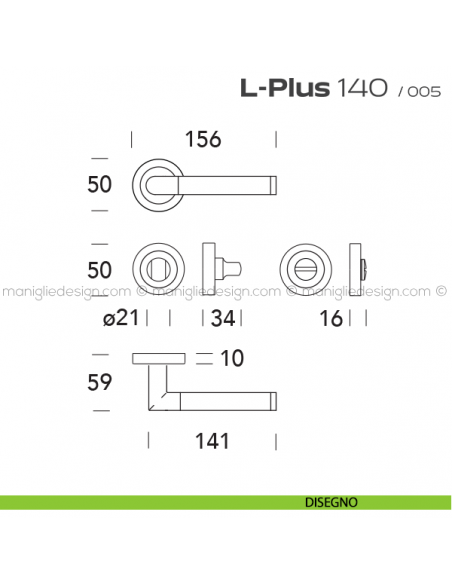 Maniglia per porta con nottolino 140 L-Plus Reguitti disegno