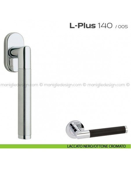 Maniglia per finestra martellina 140 L-Plus Reguitti laccato nero/ottone cromato